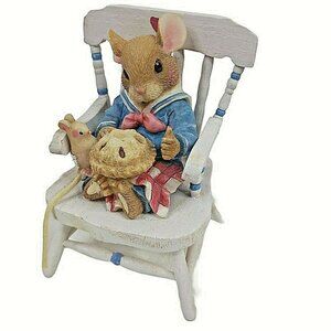 Vintage Little Jack Horner Mouse with Pie on Wood Chair Enesco Figurine 1995 LE